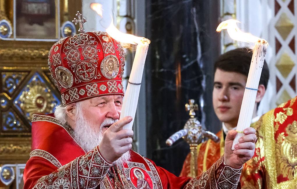 Patriarch Kirill of Moscow and All Russia conducts an Orthodox Easter service at the Cathedral of Christ the Saviour Sergei Karpukhin/TASS