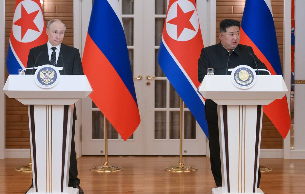 Russian President Vladimir Putin and North Korean leader Kim Jong Un  Kristina Kormilitsyna/POOL/TASS